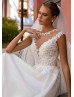 Cap Sleeves Glitter Ivory Lace Tulle Unusual Wedding Dress